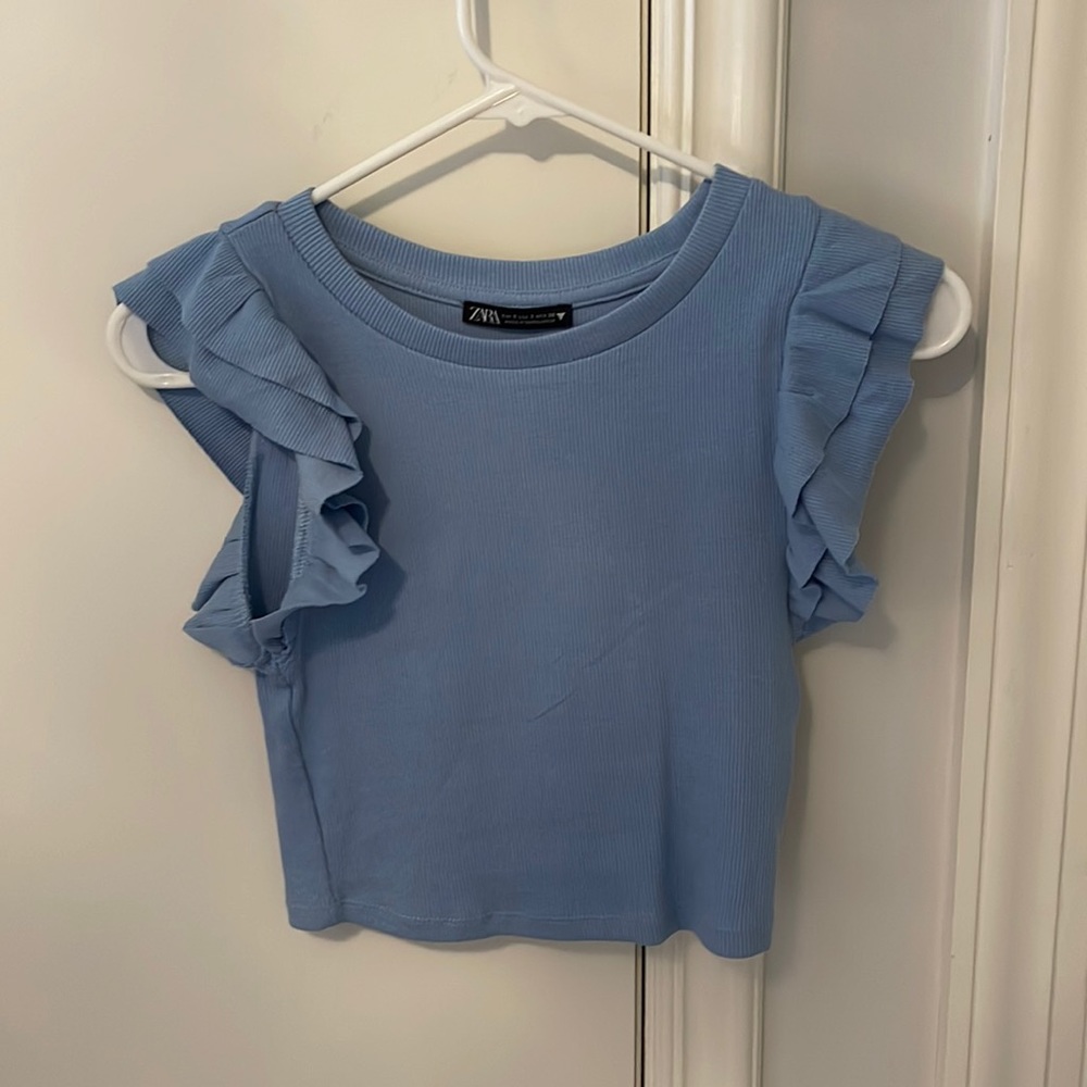 Zara blue ruffle crop top